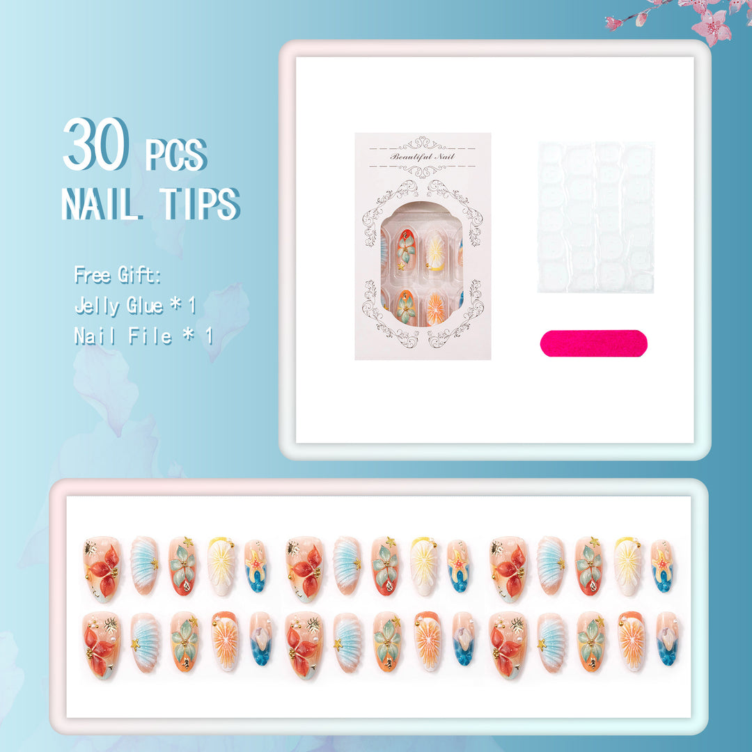 Artistic Ocean-Inspired Press-On Nail Art Set