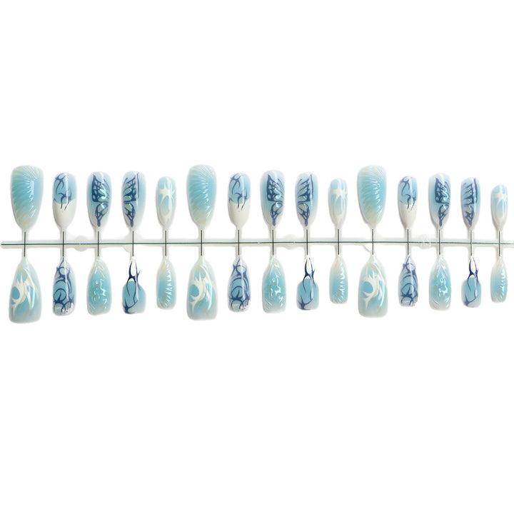 Decorative Press-On Nail Art Set with Oceanic Designs Stornfield