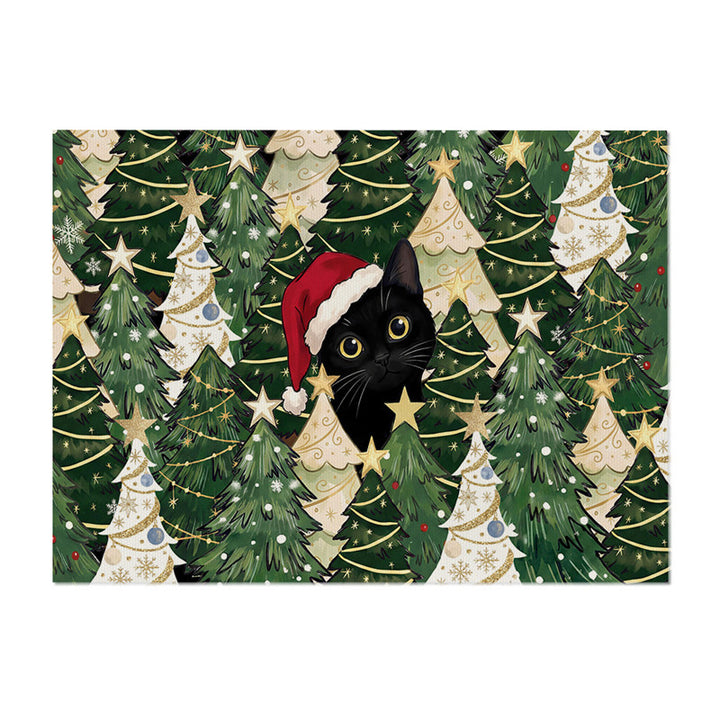 Festive Merry Christmas Pine Forest Cotton-Linen Wall Tapestry with Star and Snowflake Motif
