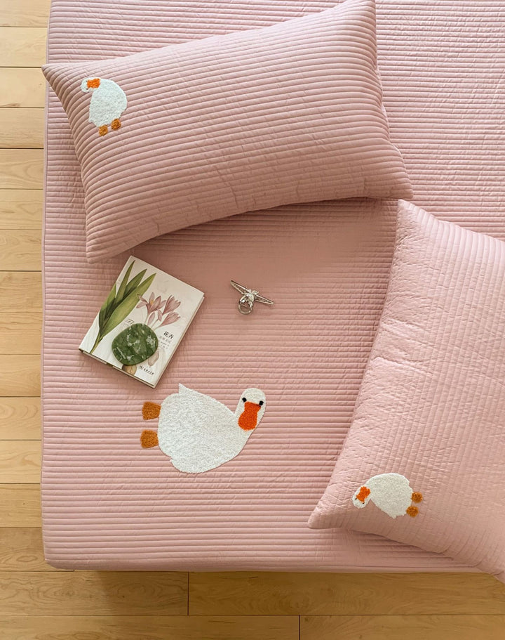 Quilted Cotton Mattress Pad with Whimsical Duck Appliqué