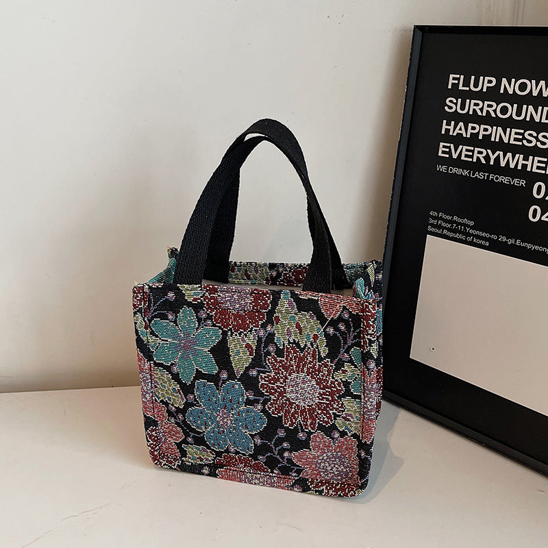 Floral Embroidered Tapestry Tote Bag