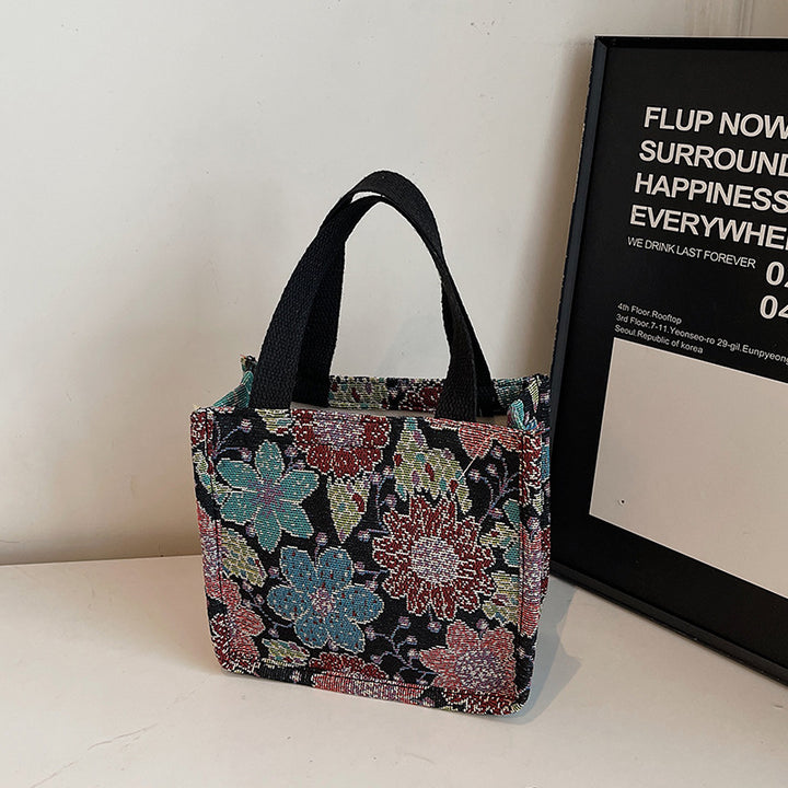 Floral Embroidered Tapestry Tote Bag