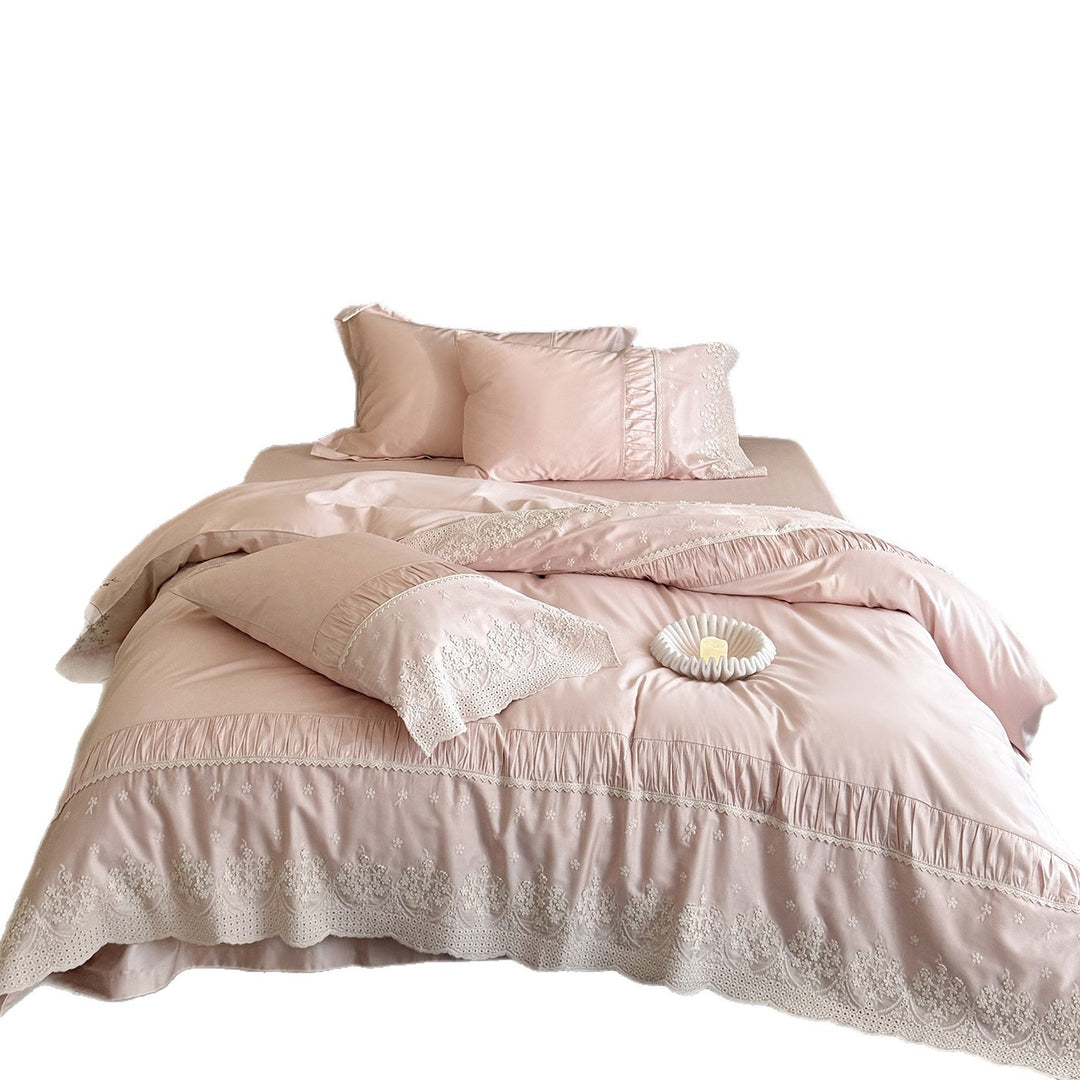Embroidered Ruffle Lace Duvet Cover Set