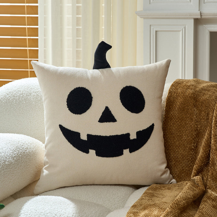 Tufted Ghost Appliqué Cotton-Linen Square Decorative Throw Pillow Cover