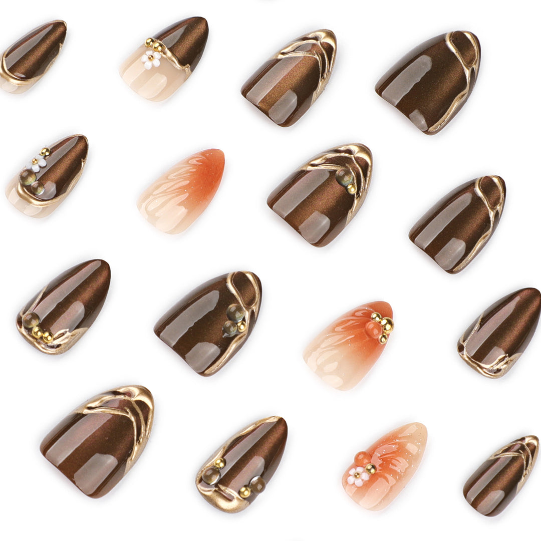Artful nail extensions with elegant 3D flower embellishments Stornfield