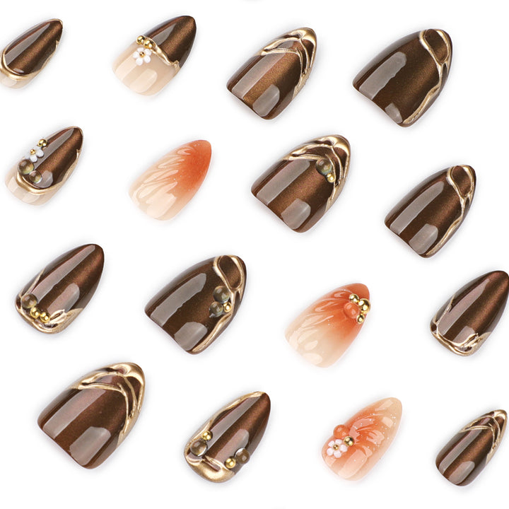 Artful nail extensions with elegant 3D flower embellishments Stornfield