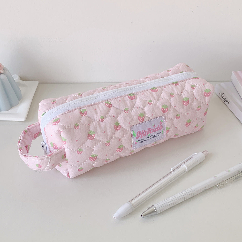 Quilted Strawberry Print Pencil Case