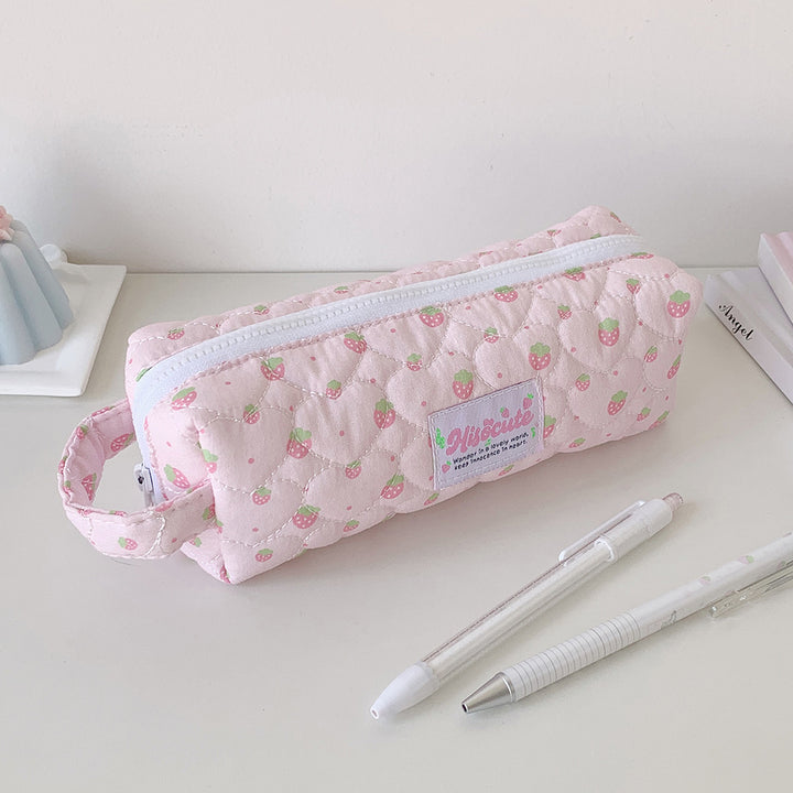 Quilted Strawberry Print Pencil Case