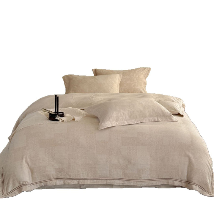 Washed French-Linen Feel Patchwork Duvet Cover Set with Subtle Jacquard Texture and Envelope Closure