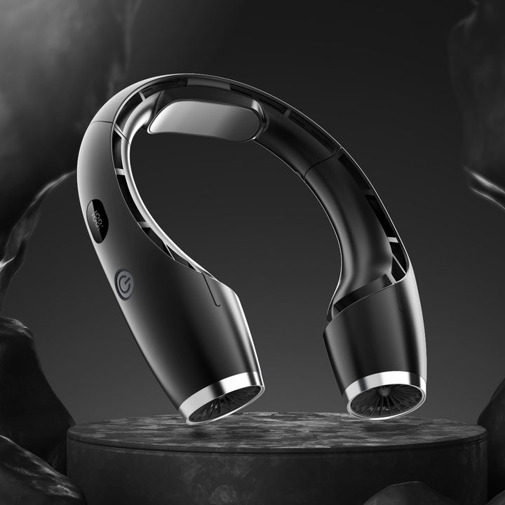 Cooling wearable dual-turbine neck fan with adjustable-angle air outlets and LED battery display Stornfield
