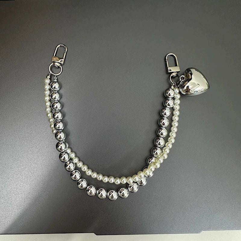 Elegant Pearl and Metallic Bead Keychain Stornfield