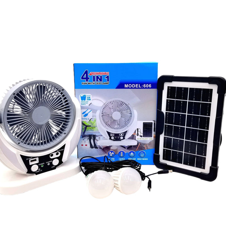 Unisex portable solar fan and lighting set with battery and USB charging function Stornfield