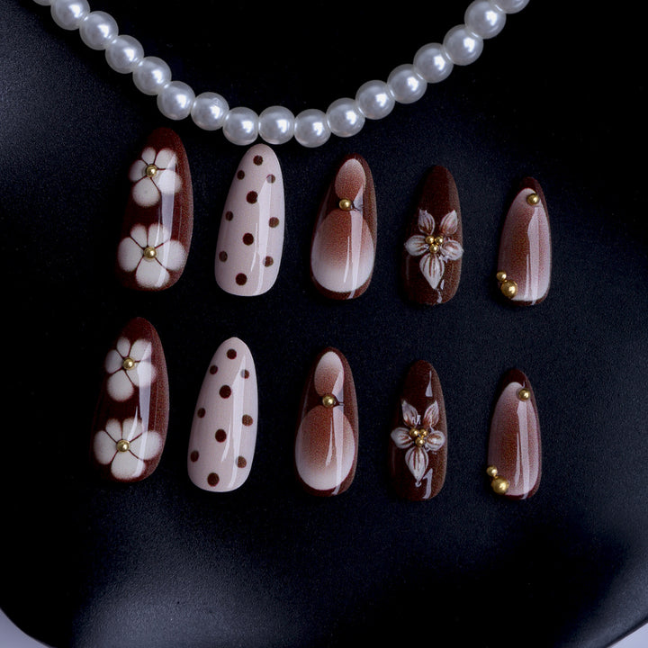 Artistic Fingernails in Elegant Design with 3D Flower Accents Stornfield
