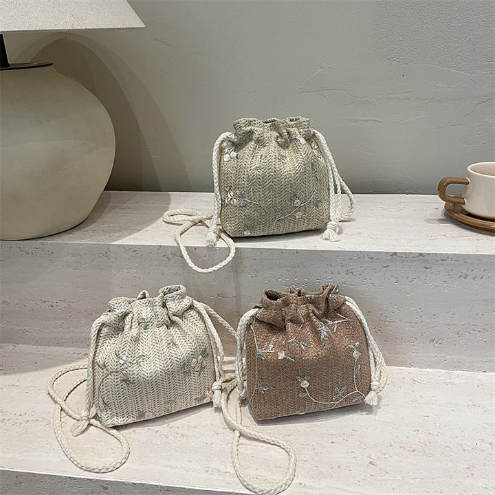Embroidered Drawstring Mini Handbag