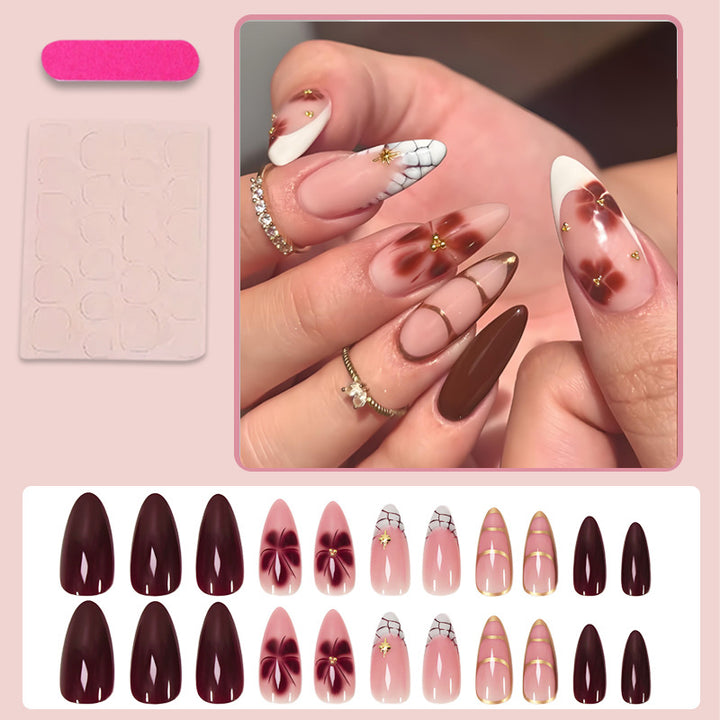 Acrylic Nail Set with Elegant Bows and Glamorous Accent Stornfield