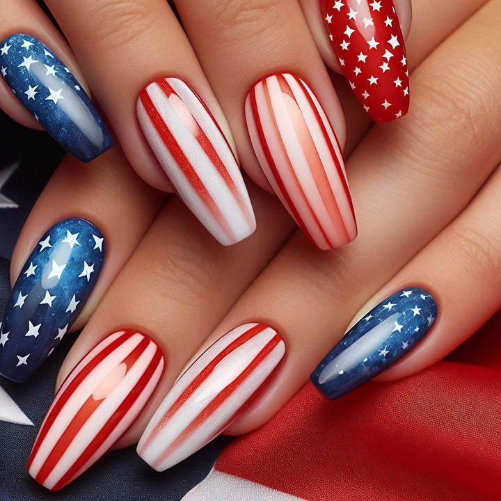 Artificial Nails in Patriotic Stars and Stripes Design Stornfield