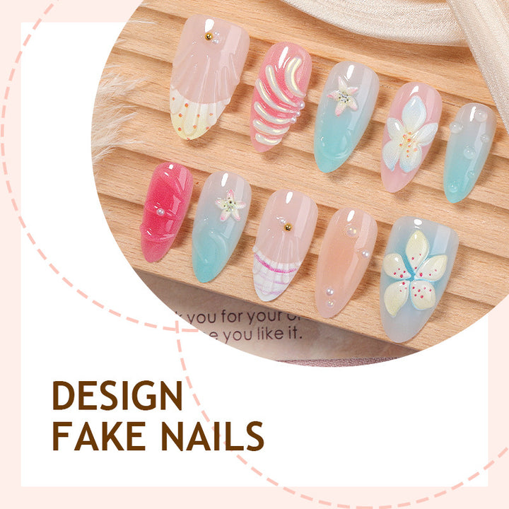 Artificial Nail Set with Floral Designs and Glittering Accents Stornfield