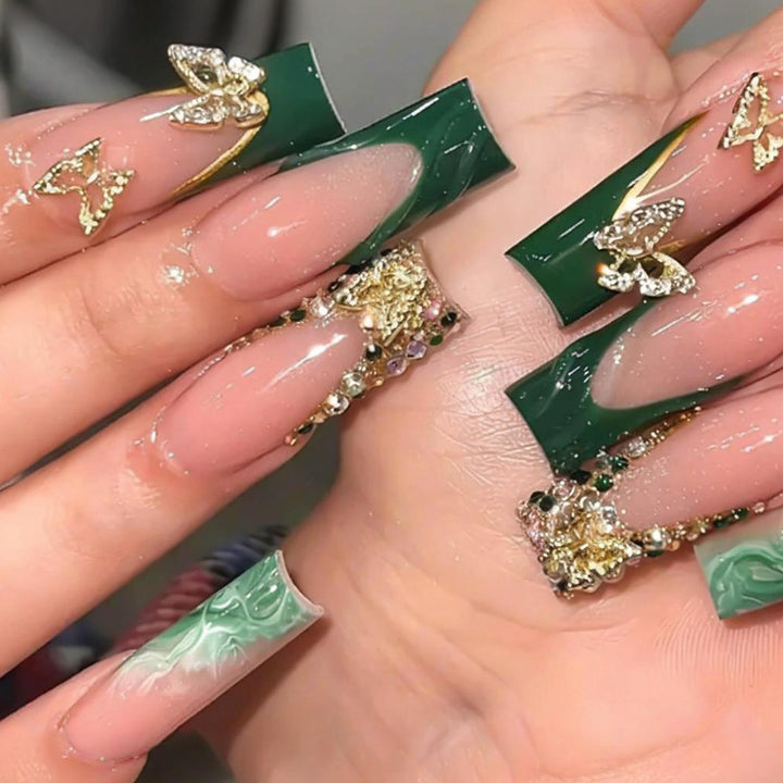 Art nail set with glittering accents and floral design Stornfield