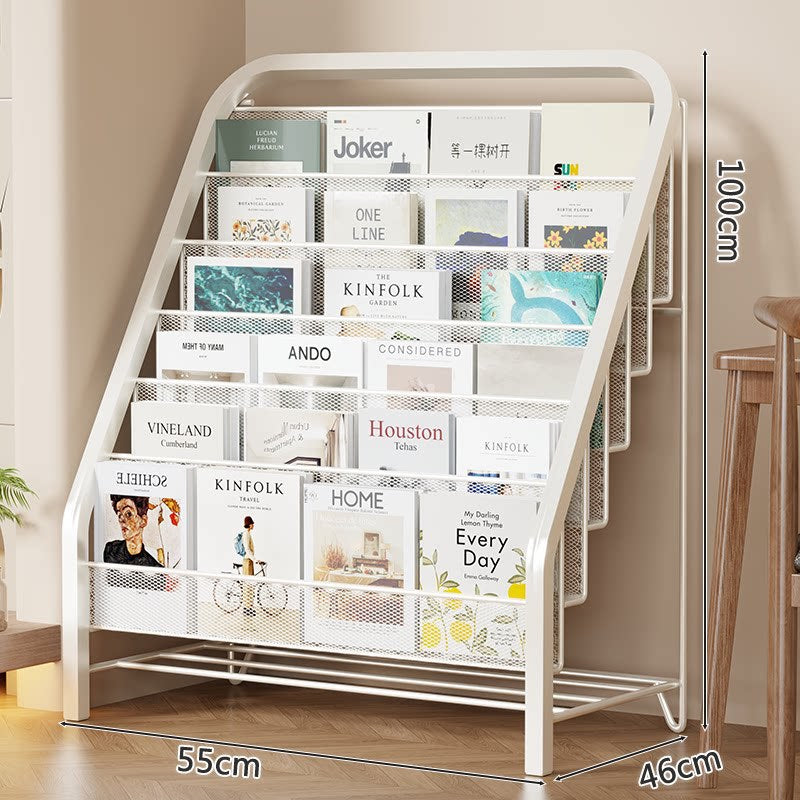 Slanted Tiered Mesh Floor Book and Magazine Display Rack
