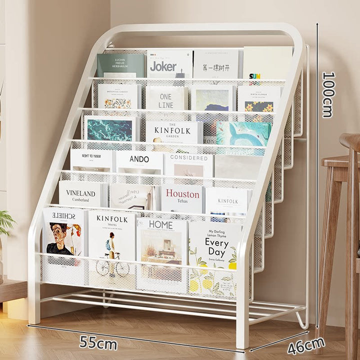 Slanted Tiered Mesh Floor Book and Magazine Display Rack