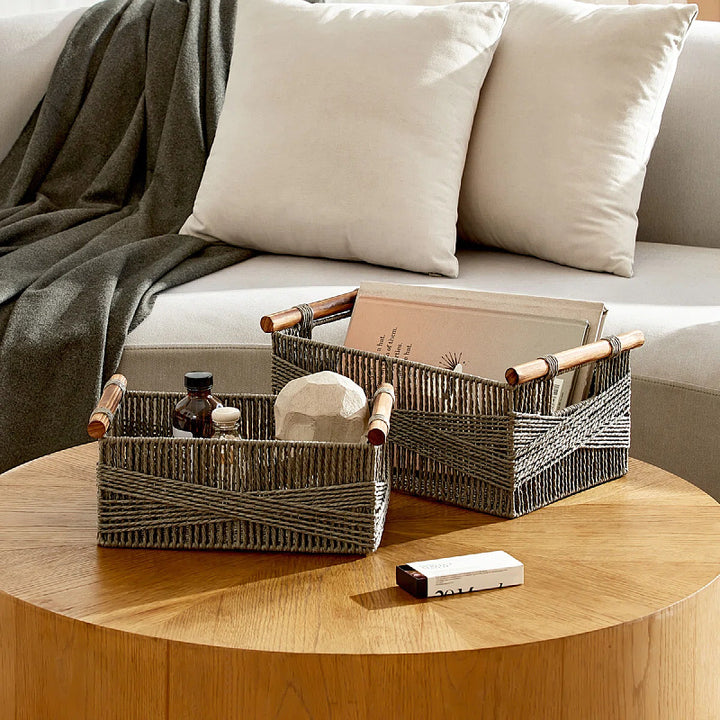 Handwoven Storage Basket with Wooden Handles Stornfield