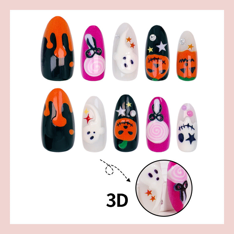 Halloween Artificial Nail Set with Creative Ghost and Pumpkin Designs Stornfield