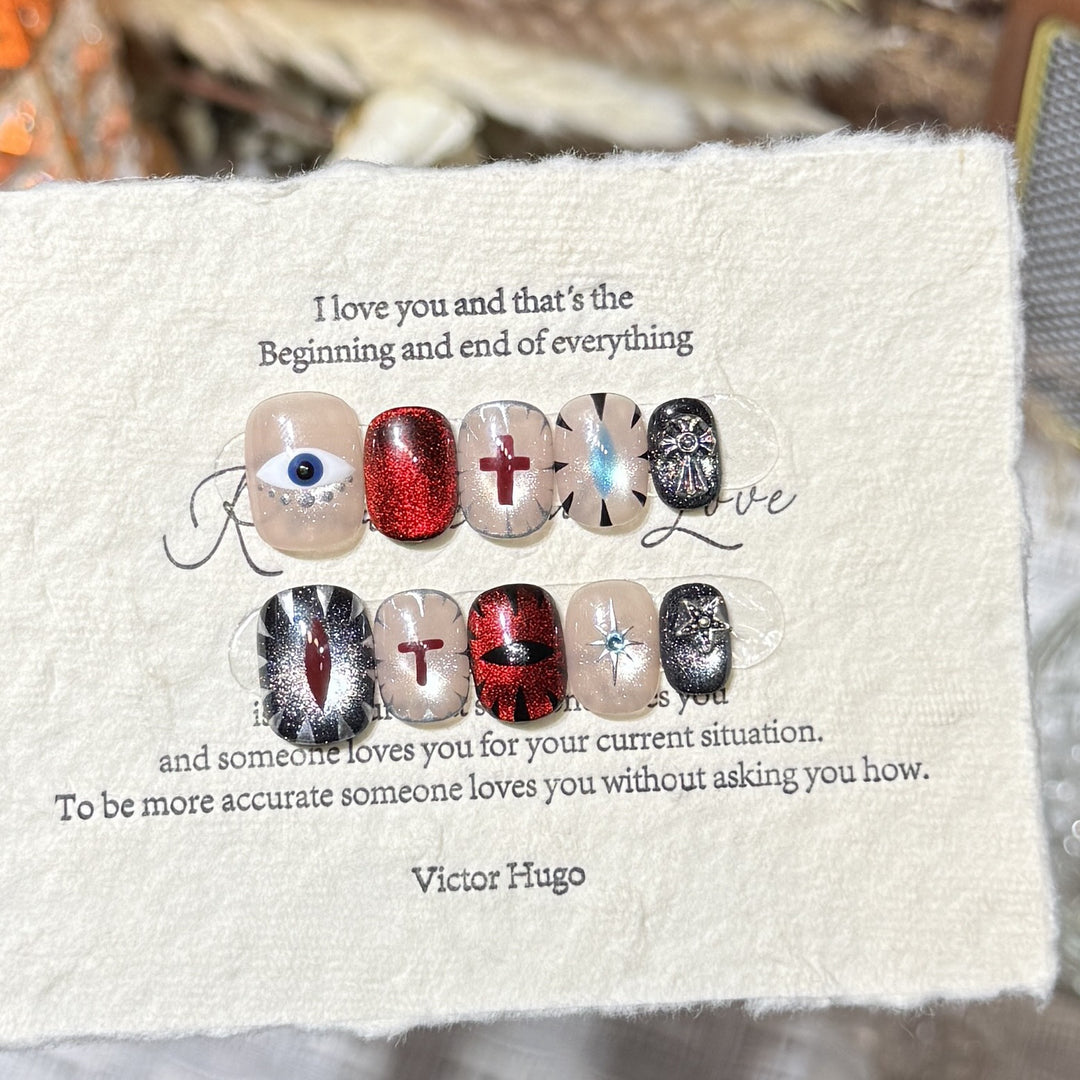 Artistic Press-On Nail Design Set with Unique Symbolic Accents Stornfield