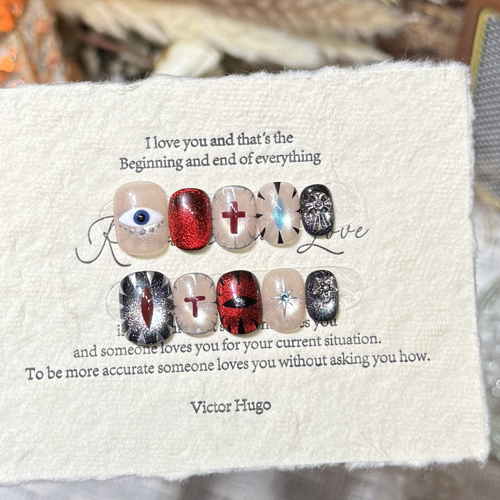 Artistic Press-On Nail Design Set with Unique Symbolic Accents Stornfield