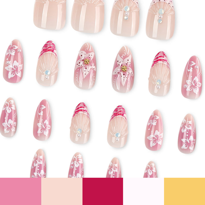 Artful Nail Extensions with Floral and Glittering Accents Stornfield