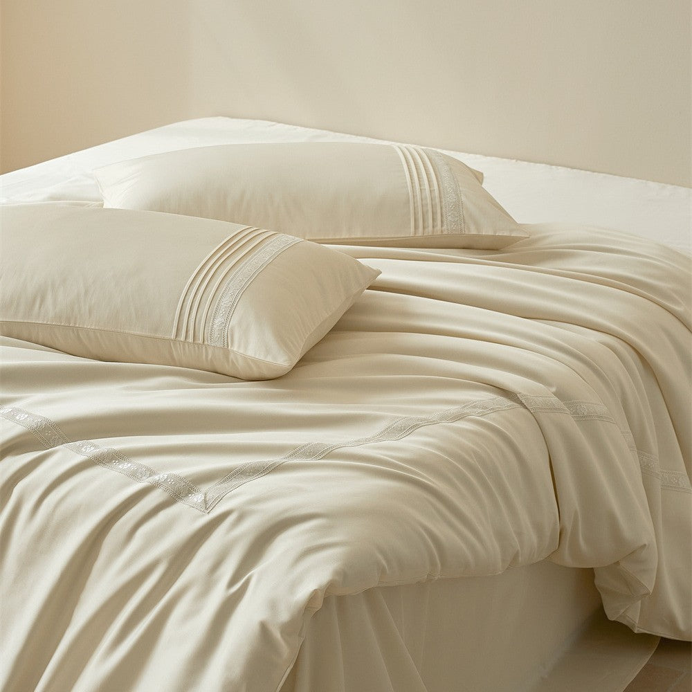 Luxurious cotton satin bedding set with fine lace trim