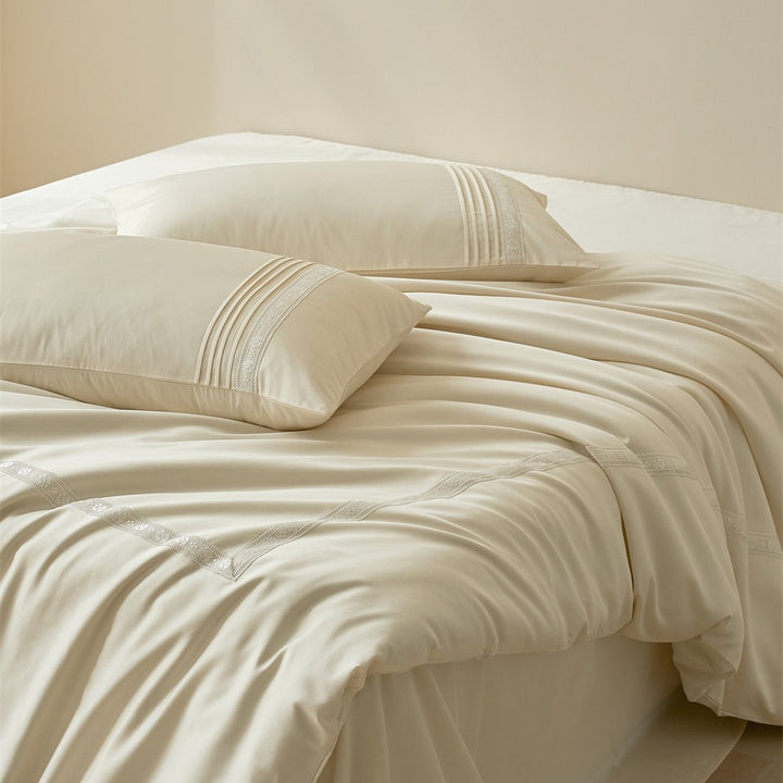 Luxurious cotton satin bedding set with fine lace trim