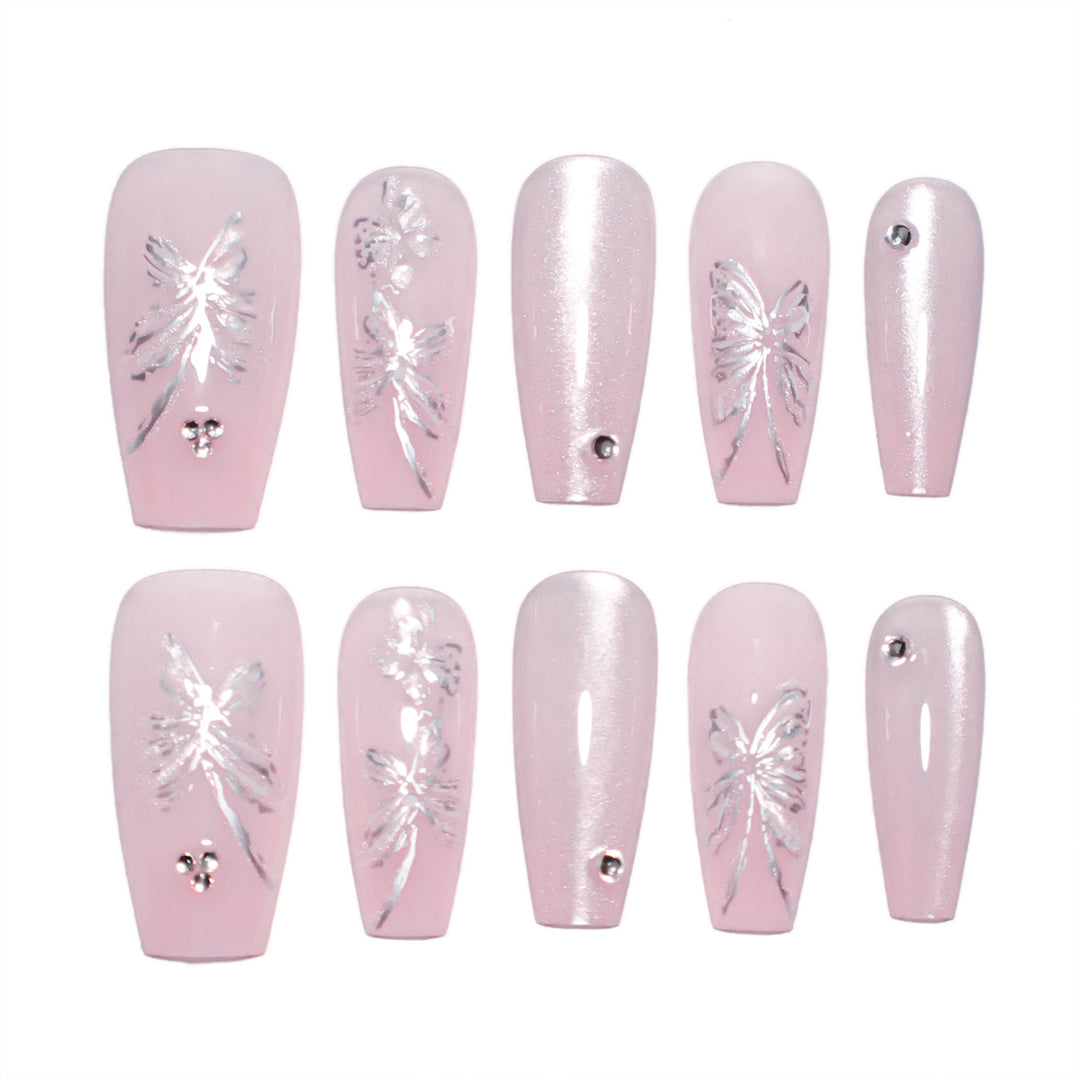 Artistic press-on nails with butterfly design Stornfield
