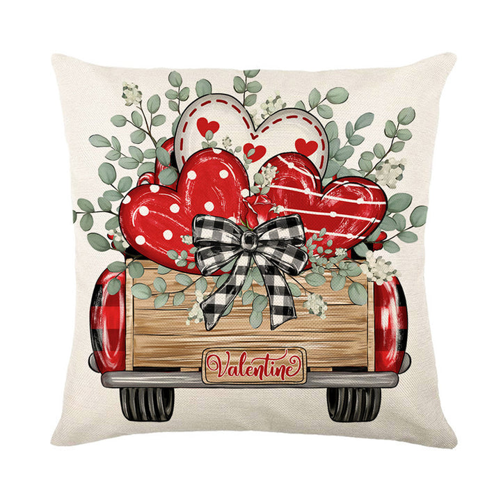 Square Cotton-Linen Decorative Throw Pillow Cover with Polka Dot Heart and Eucalyptus Wreath