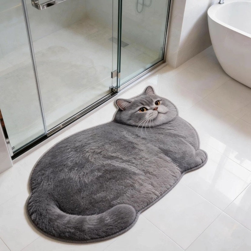 Cat-Themed Plush Bath Mat for Bathroom
