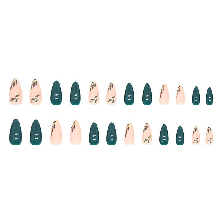 Artistic Press-On Nail Set with Leaf Designs Stornfield