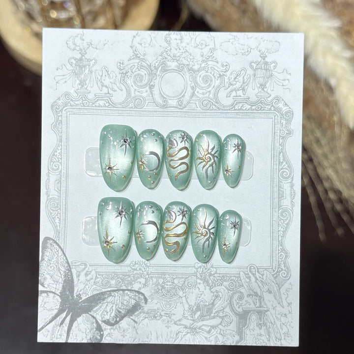 Decorative Press-On Nail Set with Celestial Accents Stornfield