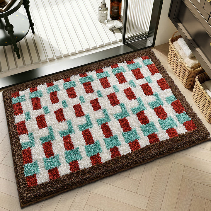 Plush Geometric Pattern Bath Mat