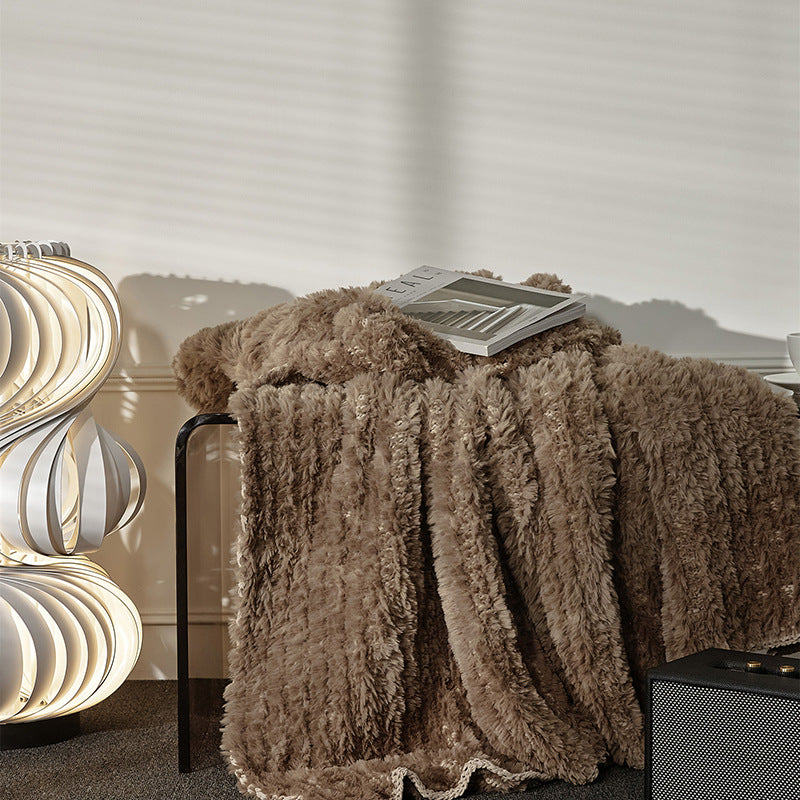 Oversized Plush Faux-Fur Ribbed Throw Blanket