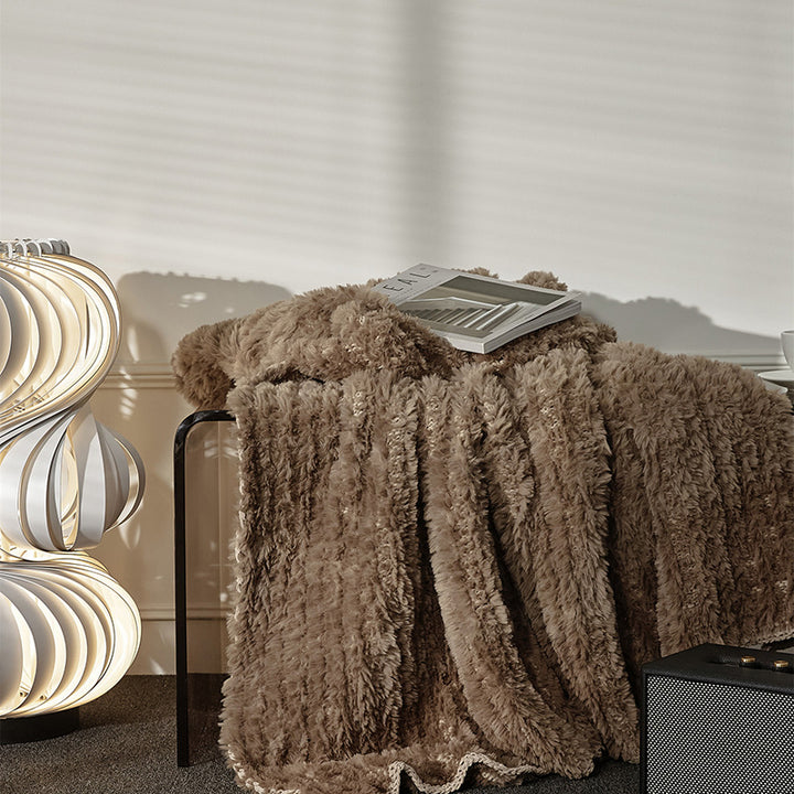 Oversized Plush Faux-Fur Ribbed Throw Blanket
