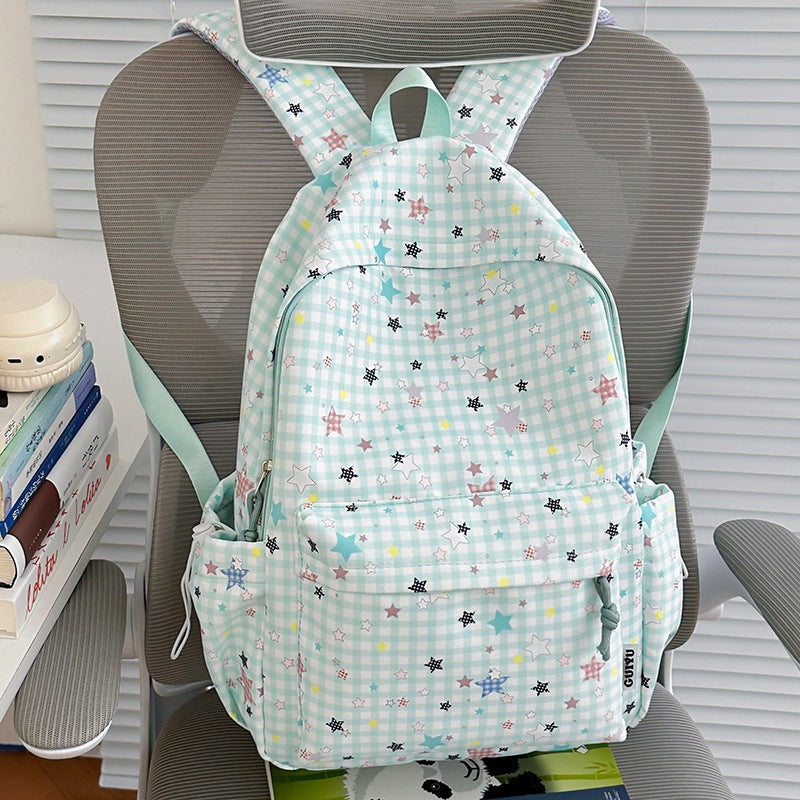 Stylish Checked Star-Patterned Backpack Stornfield