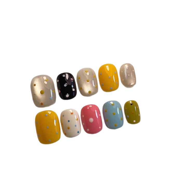 Artistic Press-On Nail Set with Colorful Dot Patterns