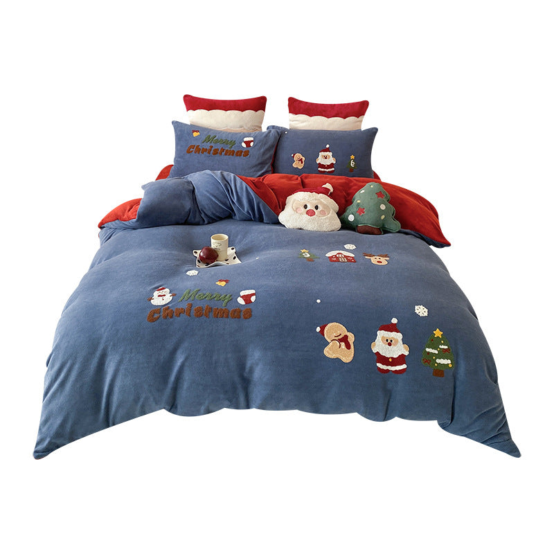 Christmas Embroidered Plush Duvet Cover Set