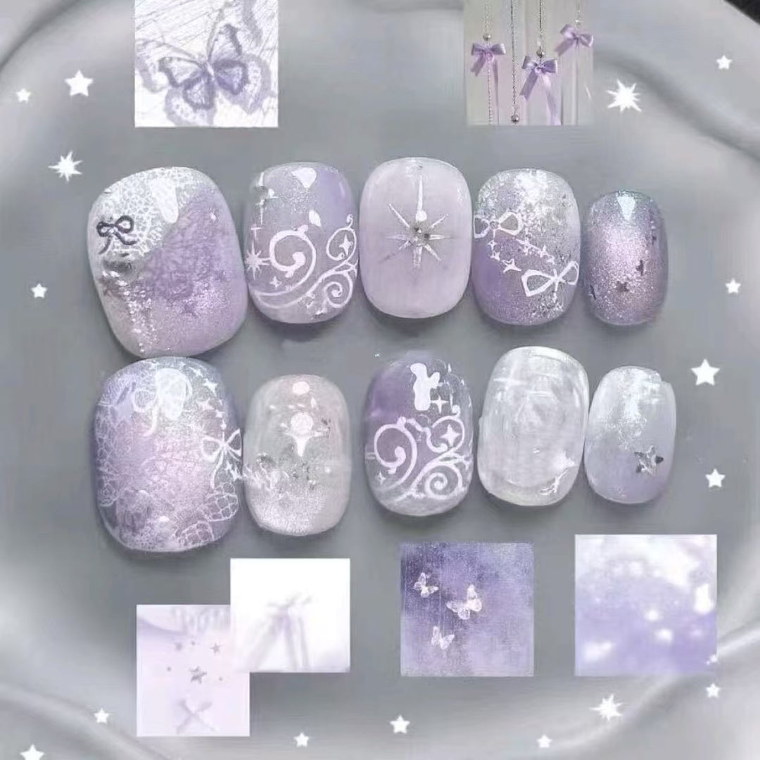 Elegant Press-On Nail Art Set with Bow and Dots Stornfield