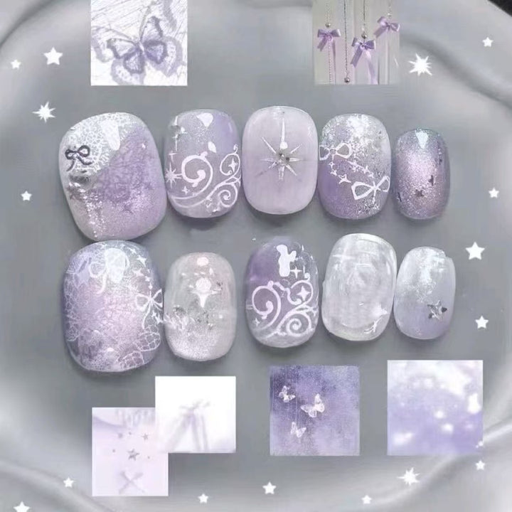 Elegant Press-On Nail Art Set with Bow and Dots Stornfield