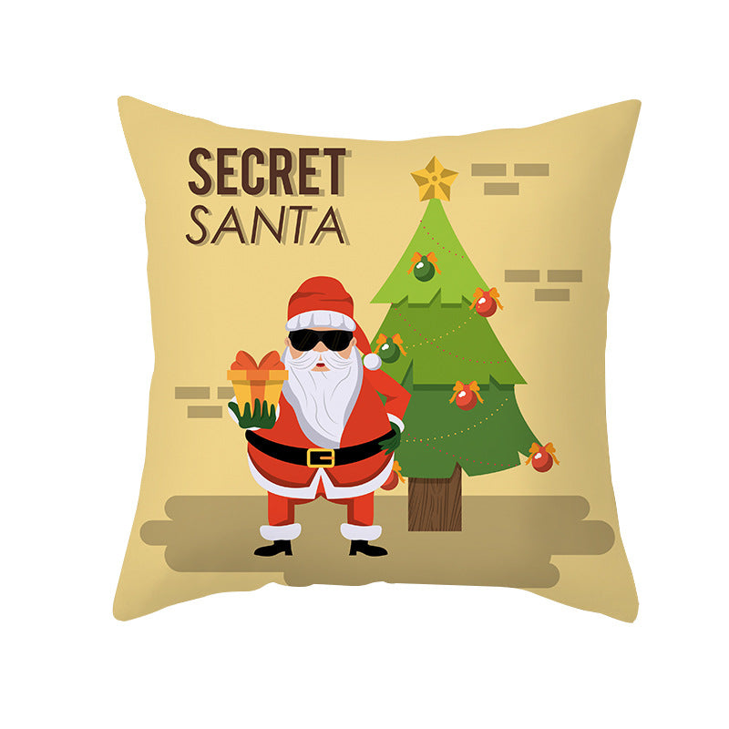 Holiday Decorative Throw Pillow Plush Polyester Cover Festive Santa Reindeer Snowman Print