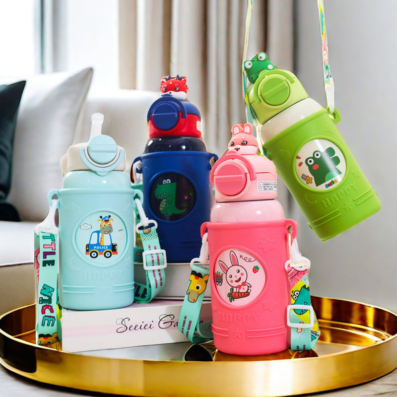 Women's Insulated Drinking Bottle with Cheerful Frog Design and Practical Carry Strap Stornfield
