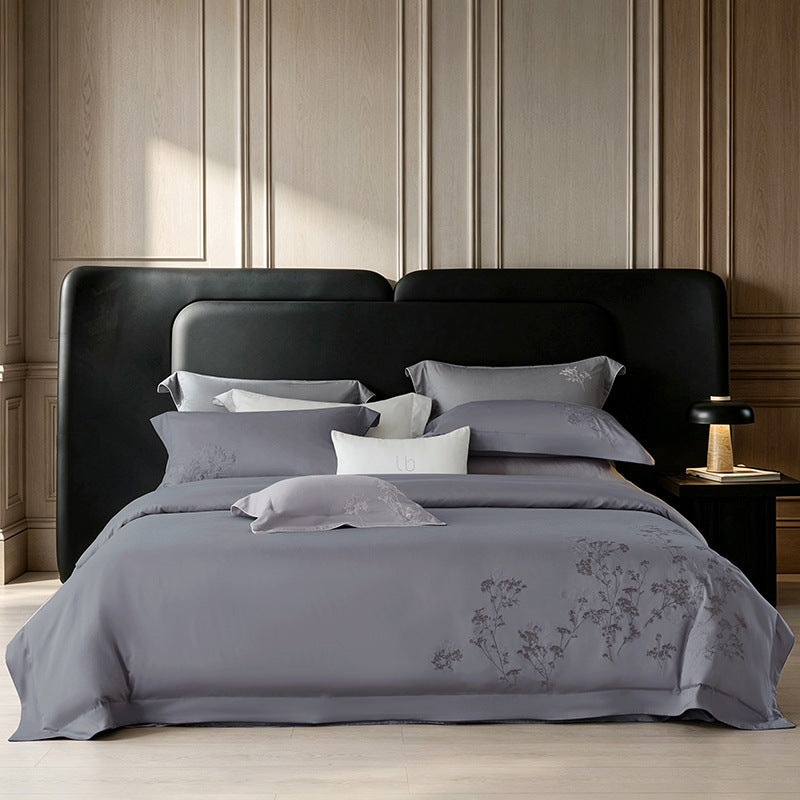Luxury Cotton Sateen Duvet Cover Bedding Set with Botanical Embroidery