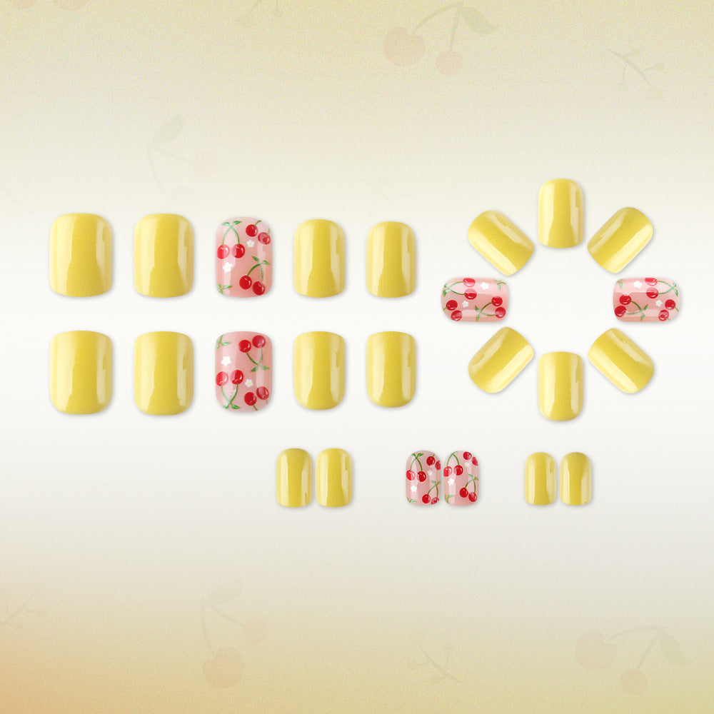 Artistic Cherry-Themed Gel Nail Art Stornfield