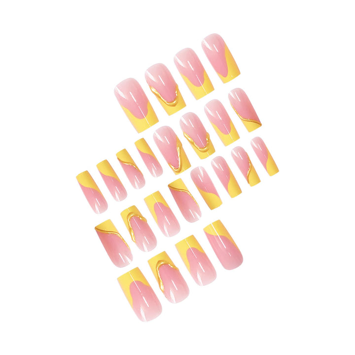 Elegant Acrylic French Tip Press-On Nails with Gold Detailing Stornfield