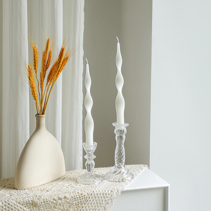 Hand-Poured Sculptural Wave Taper Candle Set with Crystal Glass Holders